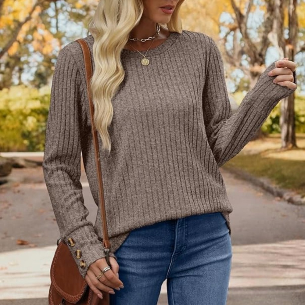 Cozy Ribbed Knit brown top - Picture 2 of 3